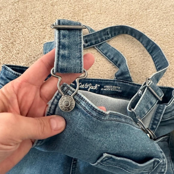 3 of NWT Cat&Jack Stretch Girls Blue Jean Overall, 2 Orange Shotrs, Sz M (7, 8) - Picture 15 of 16